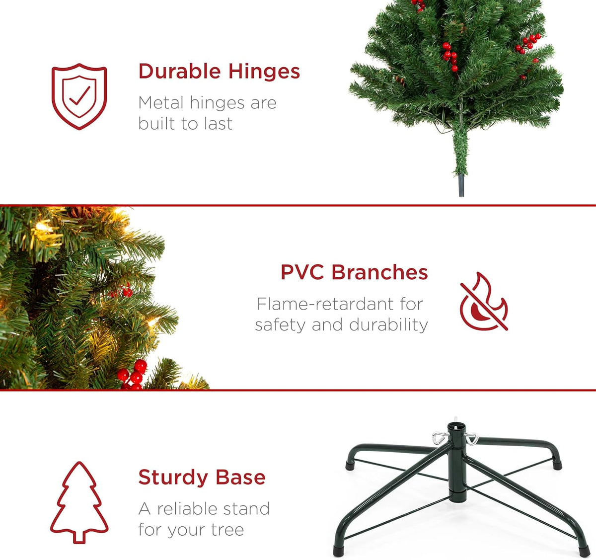 6ft Pre-Lit Pre-Decorated Artificial Christmas Tree Spruce w/Twinkling LEDs Pinecones, Berries, 250 Lights, w/ 798 Tips