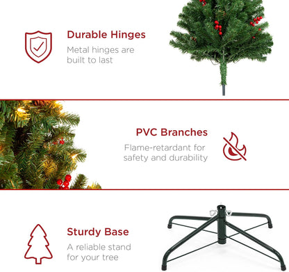 6ft Pre-Lit Pre-Decorated Artificial Christmas Tree Spruce w/Twinkling LEDs Pinecones, Berries, 250 Lights, w/ 798 Tips