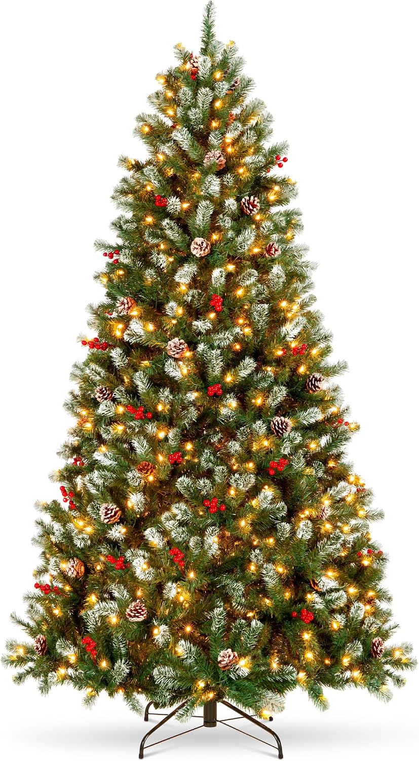 6ft Pre-Lit Pre-Decorated Artificial Christmas Tree Spruce w/Twinkling LEDs Pinecones, Berries, 250 Lights, w/ 798 Tips