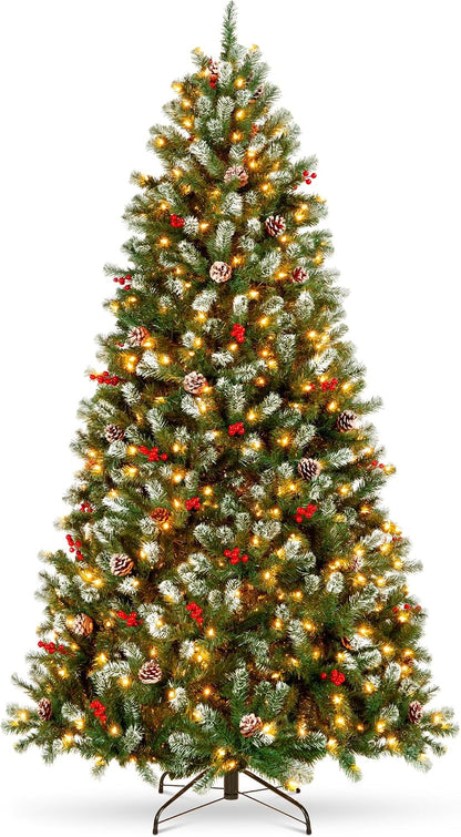 6ft Pre-Lit Pre-Decorated Artificial Christmas Tree Spruce w/Twinkling LEDs Pinecones, Berries, 250 Lights, w/ 798 Tips