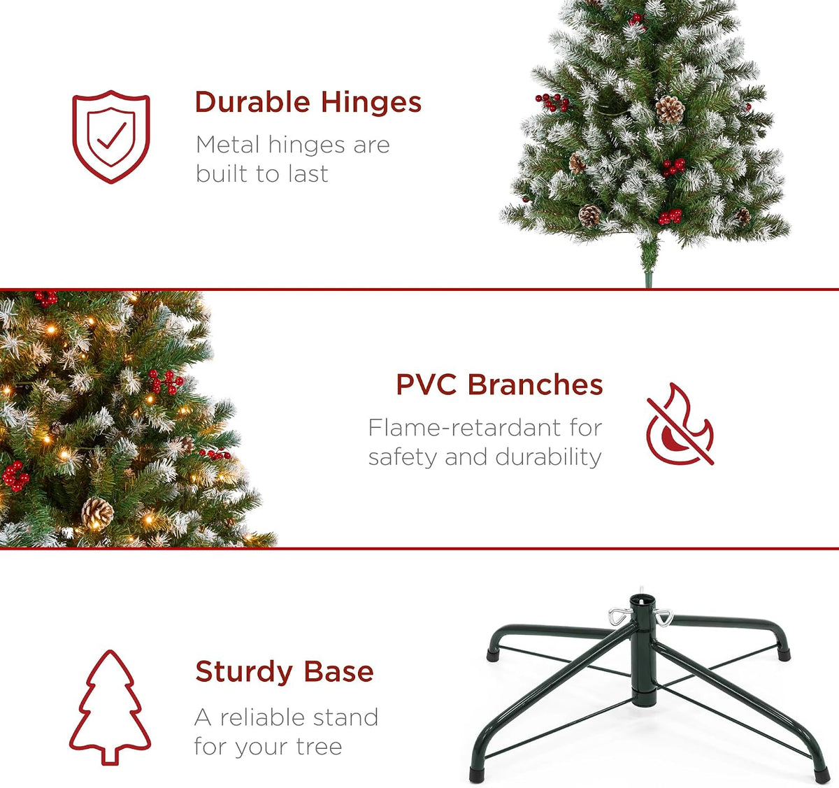 6ft Pre-Lit Pre-Decorated Artificial Christmas Tree Spruce w/Twinkling LEDs Pinecones, Berries, 250 Lights, w/ 798 Tips