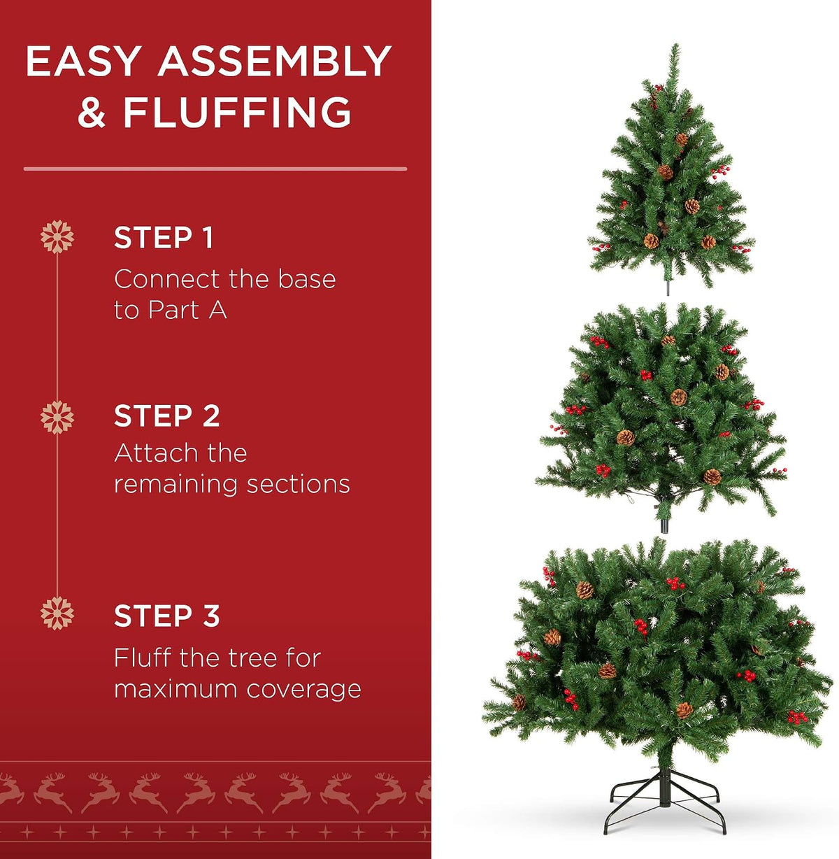 6ft Pre-Lit Pre-Decorated Artificial Christmas Tree Spruce w/Twinkling LEDs Pinecones, Berries, 250 Lights, w/ 798 Tips