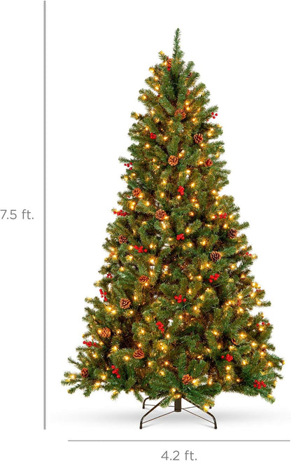 6ft Pre-Lit Pre-Decorated Artificial Christmas Tree Spruce w/Twinkling LEDs Pinecones, Berries, 250 Lights, w/ 798 Tips