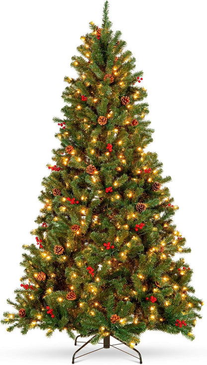 6ft Pre-Lit Pre-Decorated Artificial Christmas Tree Spruce w/Twinkling LEDs Pinecones, Berries, 250 Lights, w/ 798 Tips