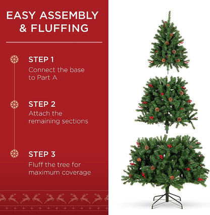 6ft Pre-Lit Pre-Decorated Artificial Christmas Tree Spruce w/Twinkling LEDs Pinecones, Berries, 250 Lights, w/ 798 Tips
