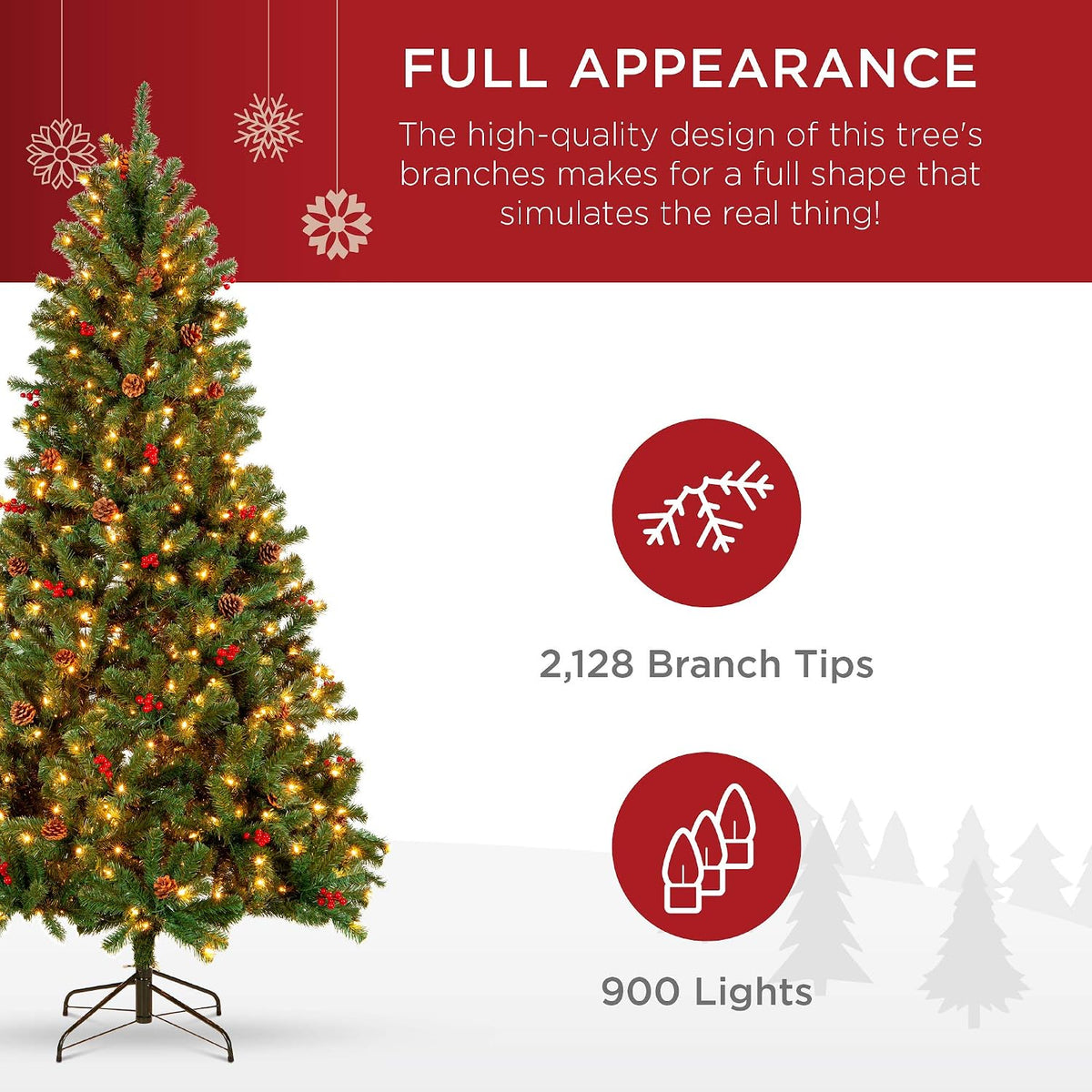 6ft Pre-Lit Pre-Decorated Artificial Christmas Tree Spruce w/Twinkling LEDs Pinecones, Berries, 250 Lights, w/ 798 Tips