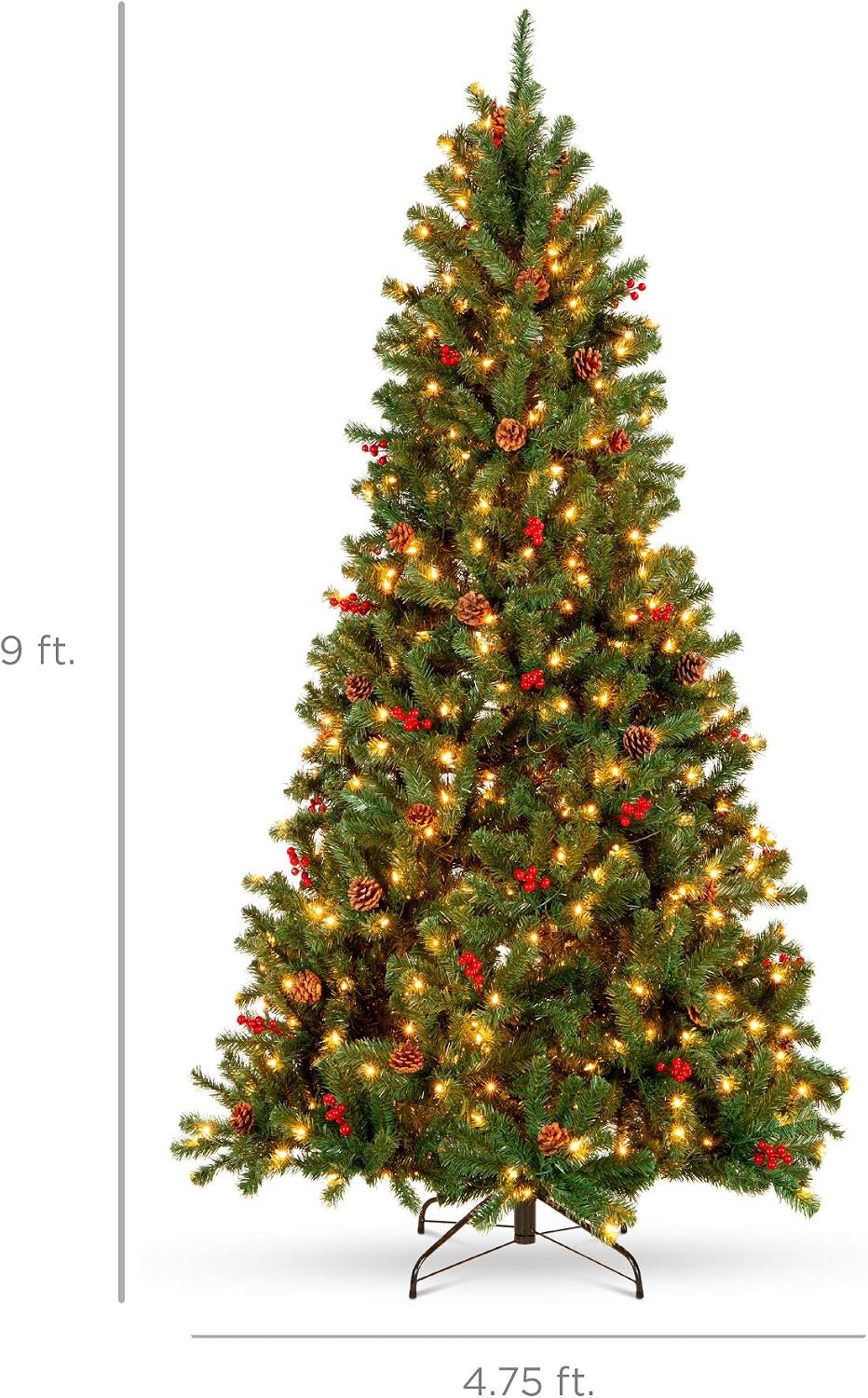 6ft Pre-Lit Pre-Decorated Artificial Christmas Tree Spruce w/Twinkling LEDs Pinecones, Berries, 250 Lights, w/ 798 Tips