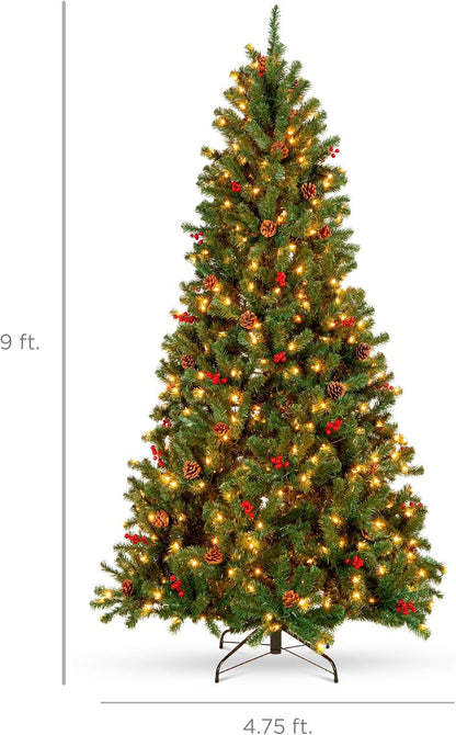 6ft Pre-Lit Pre-Decorated Artificial Christmas Tree Spruce w/Twinkling LEDs Pinecones, Berries, 250 Lights, w/ 798 Tips
