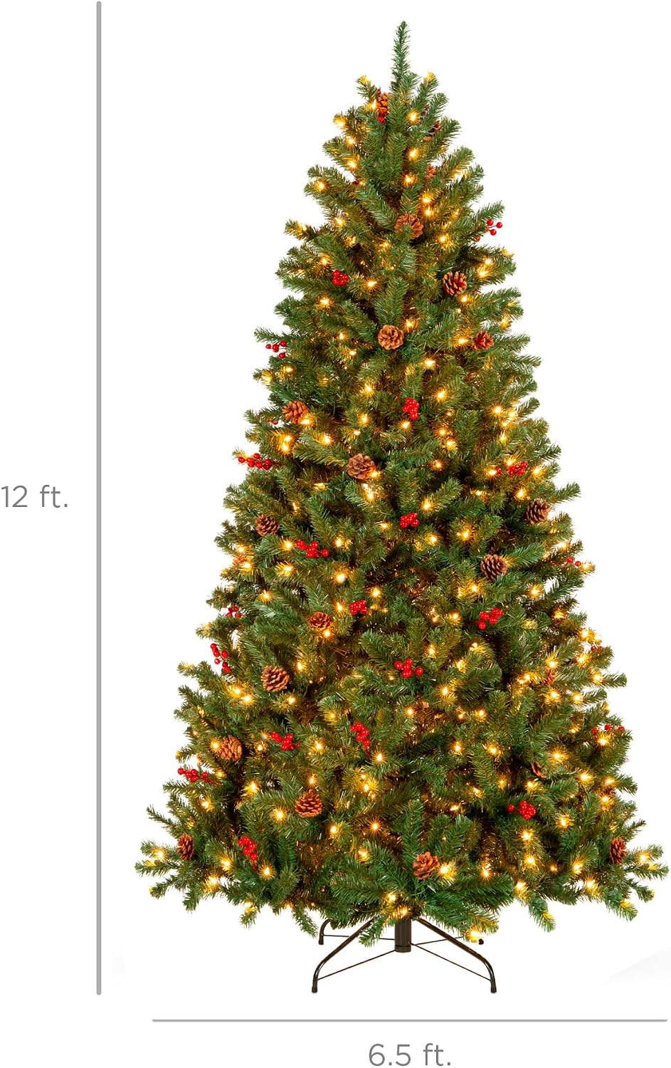 6ft Pre-Lit Pre-Decorated Artificial Christmas Tree Spruce w/Twinkling LEDs Pinecones, Berries, 250 Lights, w/ 798 Tips