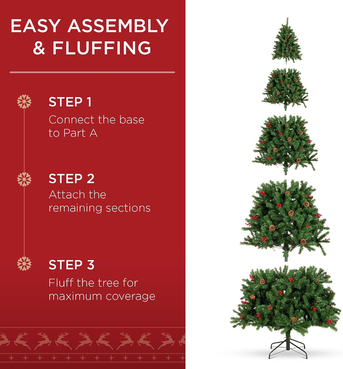 6ft Pre-Lit Pre-Decorated Artificial Christmas Tree Spruce w/Twinkling LEDs Pinecones, Berries, 250 Lights, w/ 798 Tips