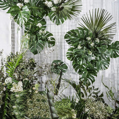 60 Pieces 5 Kinds Artificial Palm Leaves with Faux Stem, Tropical Party Decorations Jungle Monstera Leaves Safari Leaves for Hawaiian Luau Party Jungle Beach Table Leave Decorations