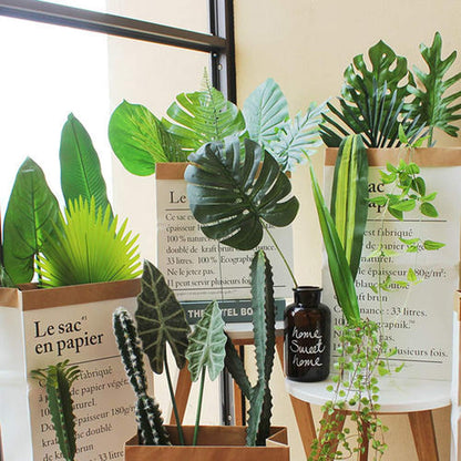 60 Pieces 5 Kinds Artificial Palm Leaves with Faux Stem, Tropical Party Decorations Jungle Monstera Leaves Safari Leaves for Hawaiian Luau Party Jungle Beach Table Leave Decorations
