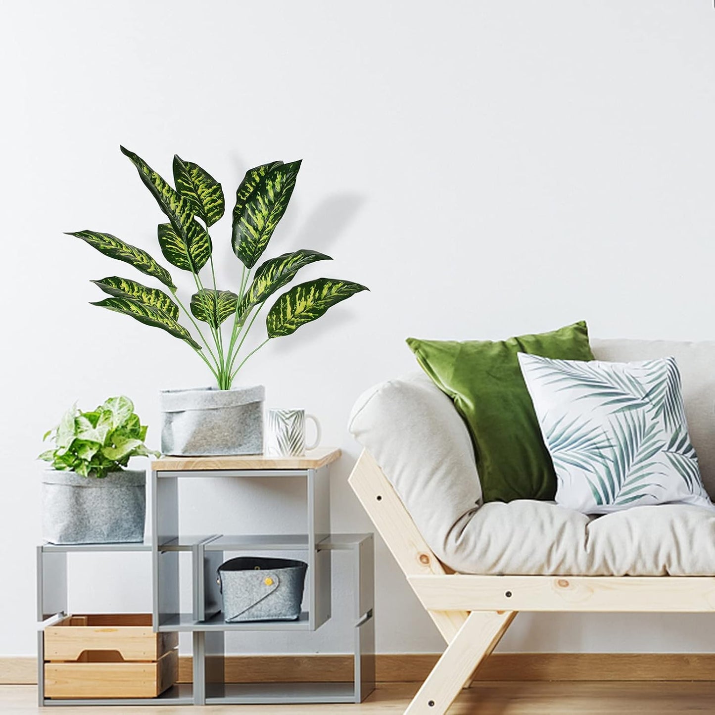 Coreland Artificial Plants Palm Fake Leaves 25inch Indoor for Home Office Decor 2Pcs