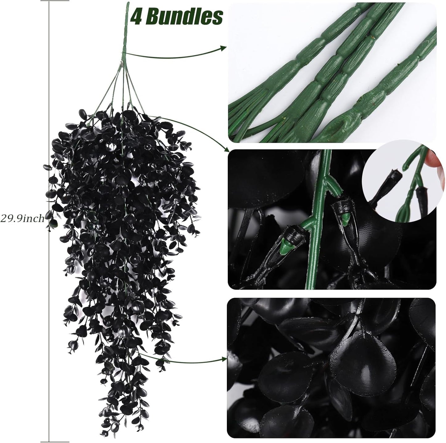 4Pcs Artificial Hanging Eucalyptus Greenery Plants 29.9 Inches | UV Resistant Plastic Fake Ivy Garlands, for Indoor & Outdoor Home Room Garden Patio Porch Classroom Wedding Balcony Wall