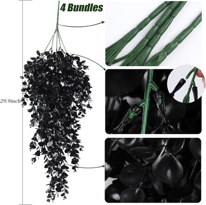 4Pcs Artificial Hanging Eucalyptus Greenery Plants 29.9 Inches | UV Resistant Plastic Fake Ivy Garlands, for Indoor & Outdoor Home Room Garden Patio Porch Classroom Wedding Balcony Wall