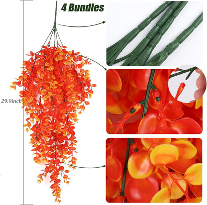 4Pcs Artificial Hanging Eucalyptus Greenery Plants 29.9 Inches | UV Resistant Plastic Fake Ivy Garlands, for Indoor & Outdoor Home Room Garden Patio Porch Classroom Wedding Balcony Wall