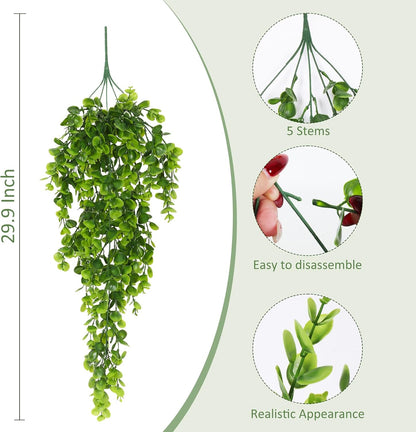 4Pcs Artificial Hanging Eucalyptus Greenery Plants 29.9 Inches | UV Resistant Plastic Fake Ivy Garlands, for Indoor & Outdoor Home Room Garden Patio Porch Classroom Wedding Balcony Wall