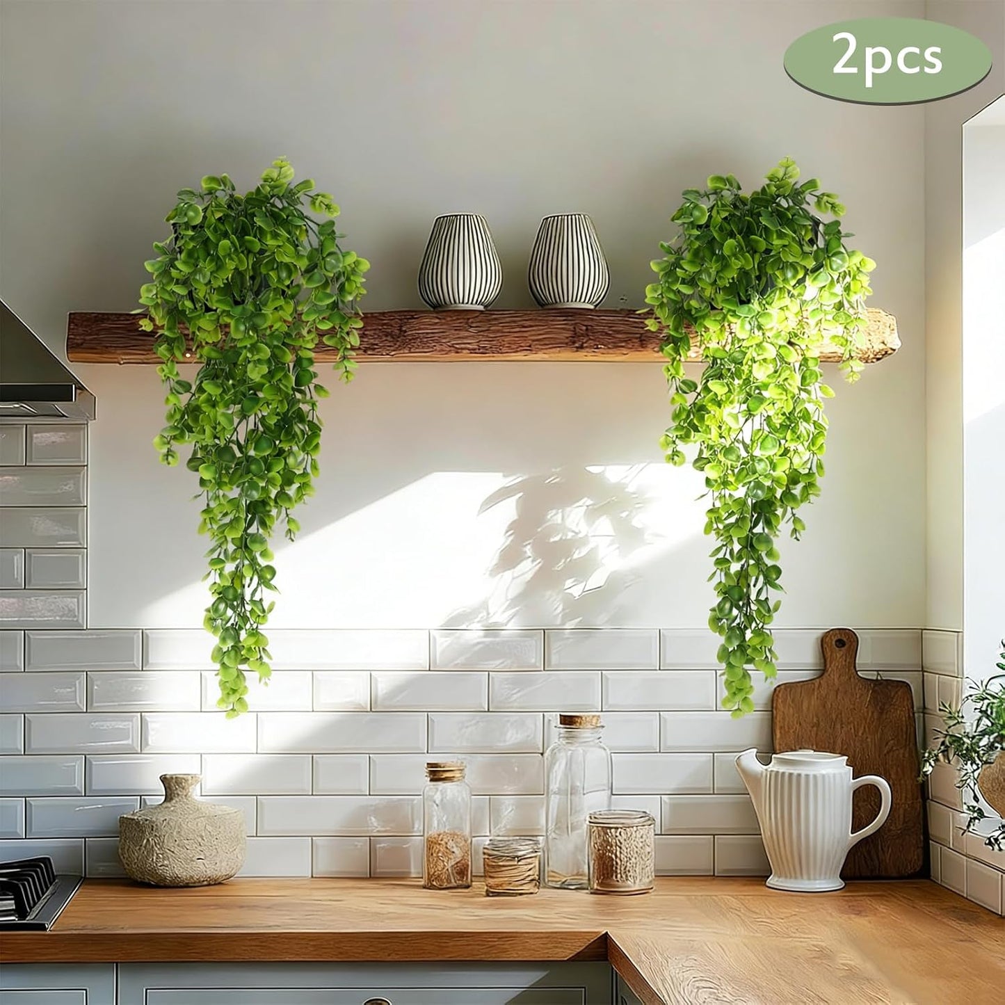 4Pcs Artificial Hanging Eucalyptus Greenery Plants 29.9 Inches | UV Resistant Plastic Fake Ivy Garlands, for Indoor & Outdoor Home Room Garden Patio Porch Classroom Wedding Balcony Wall