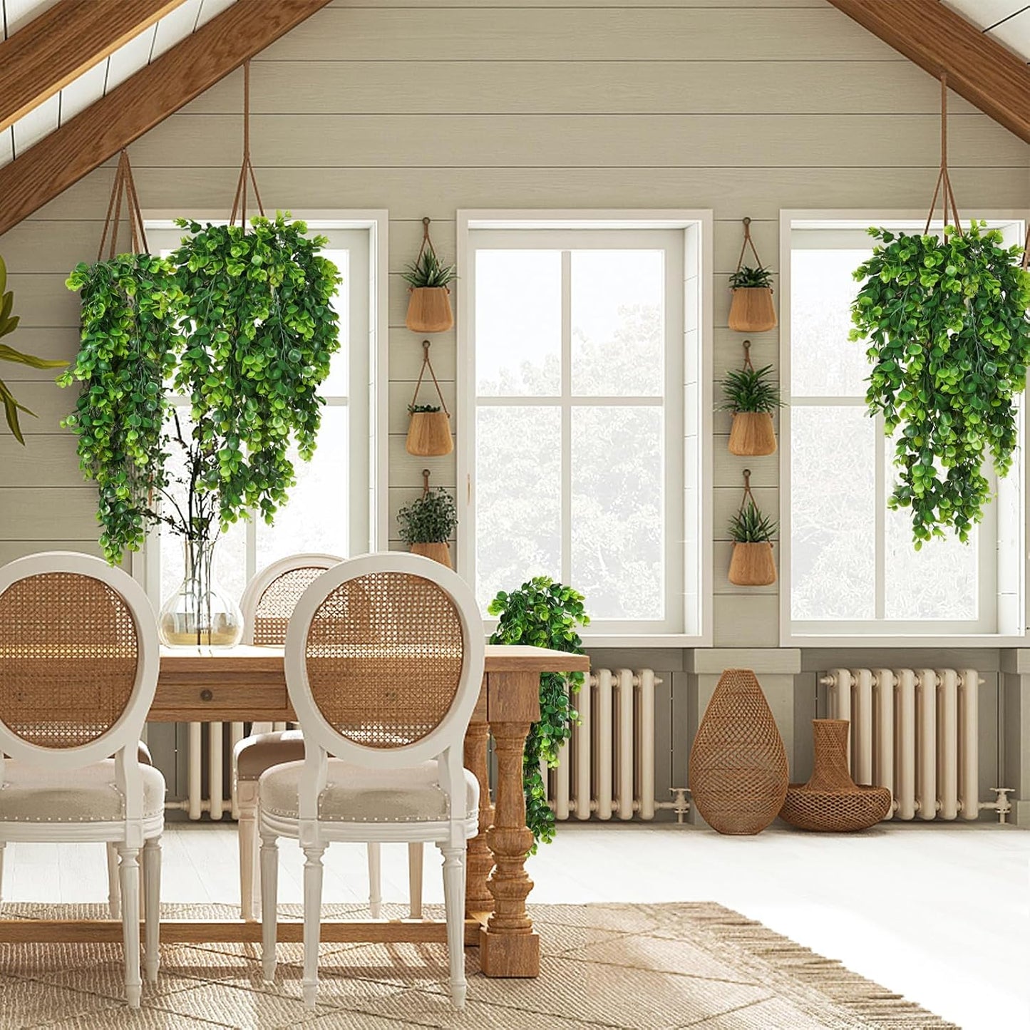 4Pcs Artificial Hanging Eucalyptus Greenery Plants 29.9 Inches | UV Resistant Plastic Fake Ivy Garlands, for Indoor & Outdoor Home Room Garden Patio Porch Classroom Wedding Balcony Wall