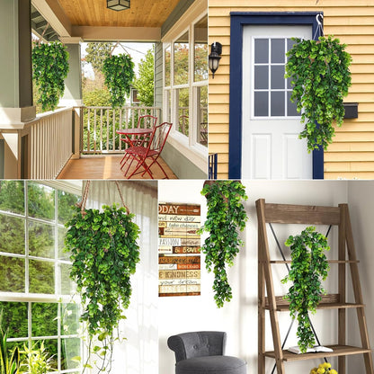 4Pcs Artificial Hanging Eucalyptus Greenery Plants 29.9 Inches | UV Resistant Plastic Fake Ivy Garlands, for Indoor & Outdoor Home Room Garden Patio Porch Classroom Wedding Balcony Wall