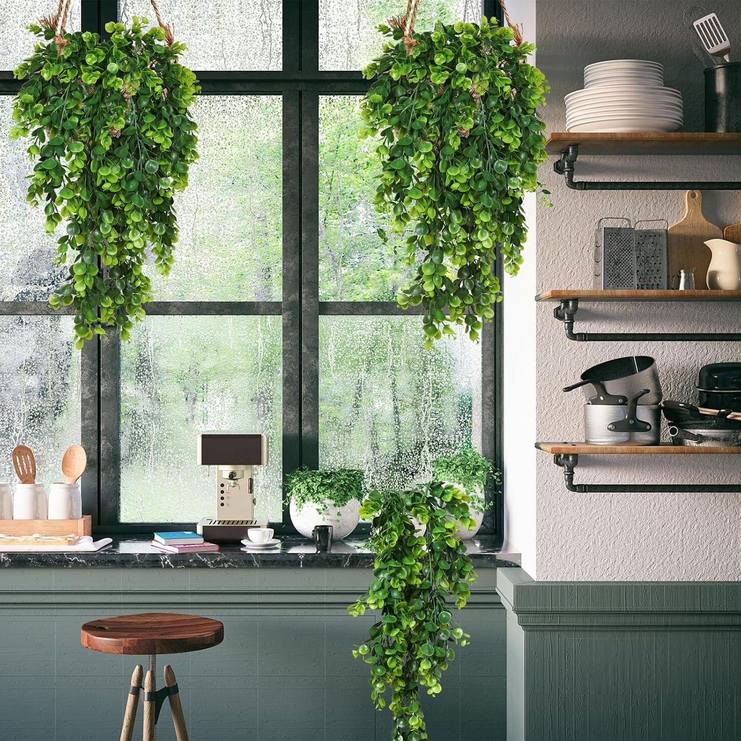 4Pcs Artificial Hanging Eucalyptus Greenery Plants 29.9 Inches | UV Resistant Plastic Fake Ivy Garlands, for Indoor & Outdoor Home Room Garden Patio Porch Classroom Wedding Balcony Wall