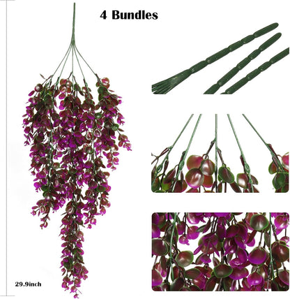 4Pcs Artificial Hanging Eucalyptus Greenery Plants 29.9 Inches | UV Resistant Plastic Fake Ivy Garlands, for Indoor & Outdoor Home Room Garden Patio Porch Classroom Wedding Balcony Wall