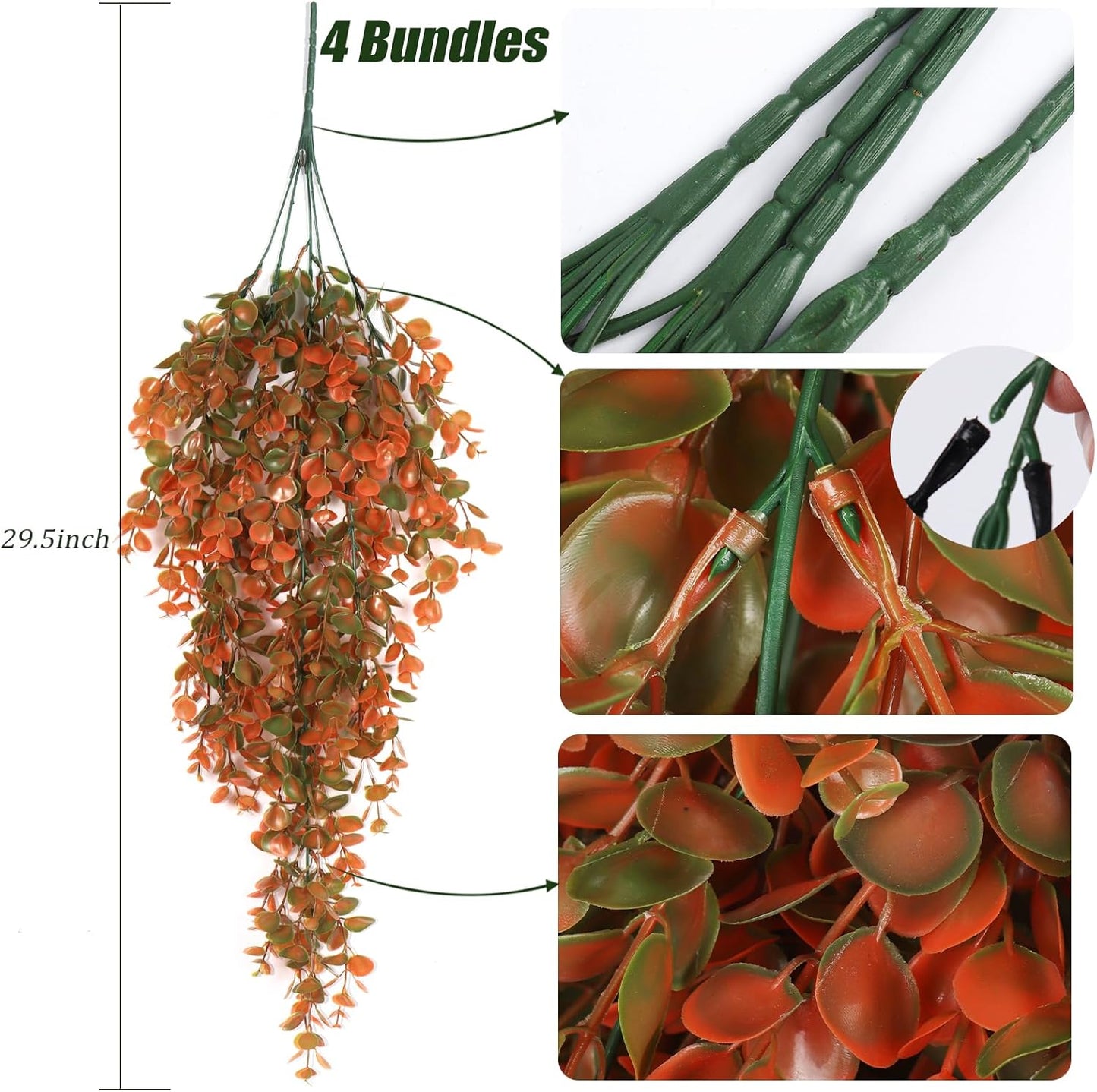 4Pcs Artificial Hanging Eucalyptus Greenery Plants 29.9 Inches | UV Resistant Plastic Fake Ivy Garlands, for Indoor & Outdoor Home Room Garden Patio Porch Classroom Wedding Balcony Wall