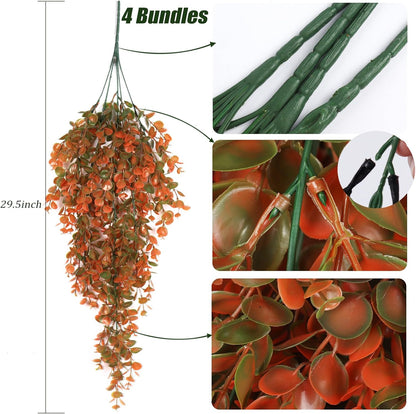 4Pcs Artificial Hanging Eucalyptus Greenery Plants 29.9 Inches | UV Resistant Plastic Fake Ivy Garlands, for Indoor & Outdoor Home Room Garden Patio Porch Classroom Wedding Balcony Wall