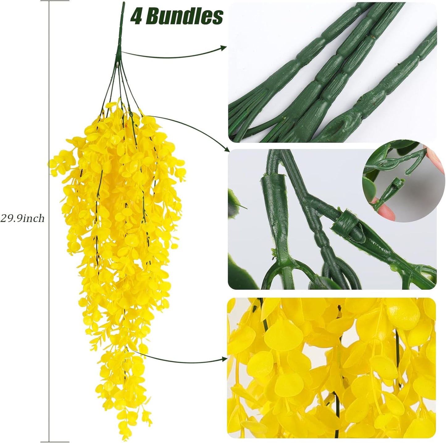 4Pcs Artificial Hanging Eucalyptus Greenery Plants 29.9 Inches | UV Resistant Plastic Fake Ivy Garlands, for Indoor & Outdoor Home Room Garden Patio Porch Classroom Wedding Balcony Wall