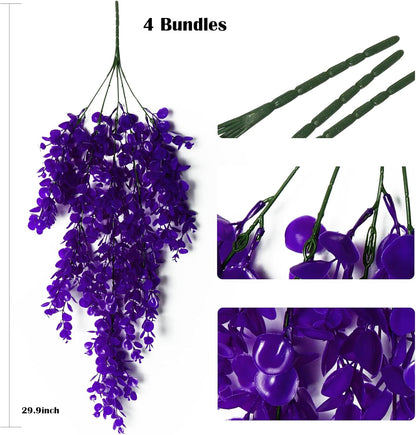 4Pcs Artificial Hanging Eucalyptus Greenery Plants 29.9 Inches | UV Resistant Plastic Fake Ivy Garlands, for Indoor & Outdoor Home Room Garden Patio Porch Classroom Wedding Balcony Wall