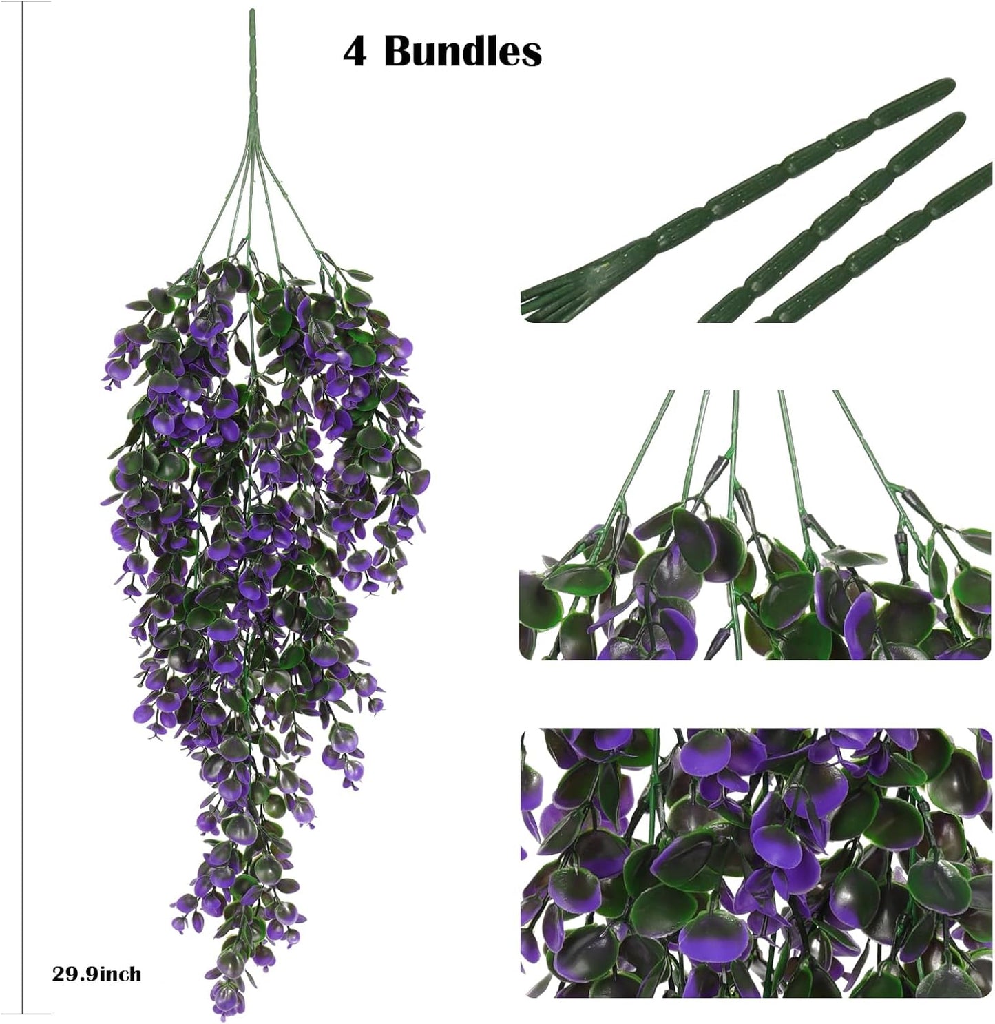 4Pcs Artificial Hanging Eucalyptus Greenery Plants 29.9 Inches | UV Resistant Plastic Fake Ivy Garlands, for Indoor & Outdoor Home Room Garden Patio Porch Classroom Wedding Balcony Wall