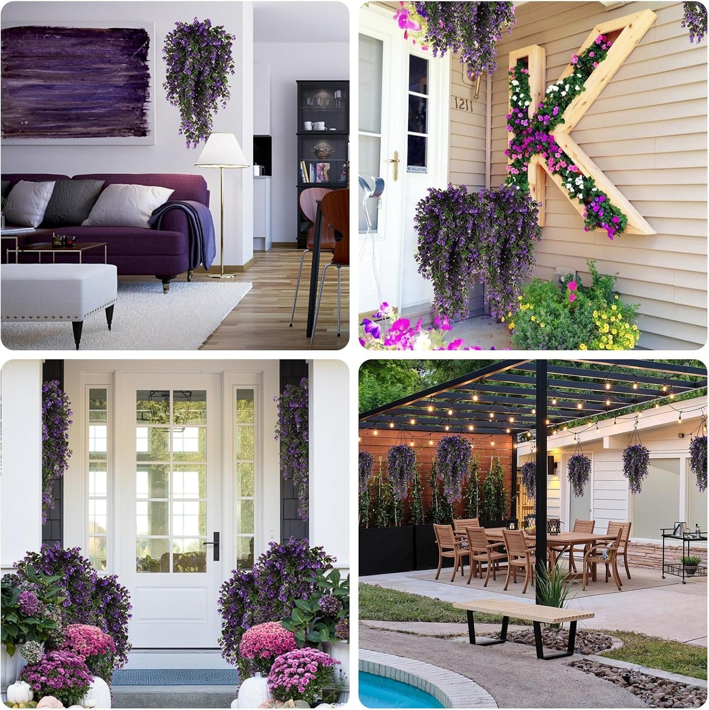 4Pcs Artificial Hanging Eucalyptus Greenery Plants 29.9 Inches | UV Resistant Plastic Fake Ivy Garlands, for Indoor & Outdoor Home Room Garden Patio Porch Classroom Wedding Balcony Wall