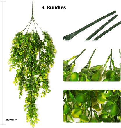4Pcs Artificial Hanging Eucalyptus Greenery Plants 29.9 Inches | UV Resistant Plastic Fake Ivy Garlands, for Indoor & Outdoor Home Room Garden Patio Porch Classroom Wedding Balcony Wall