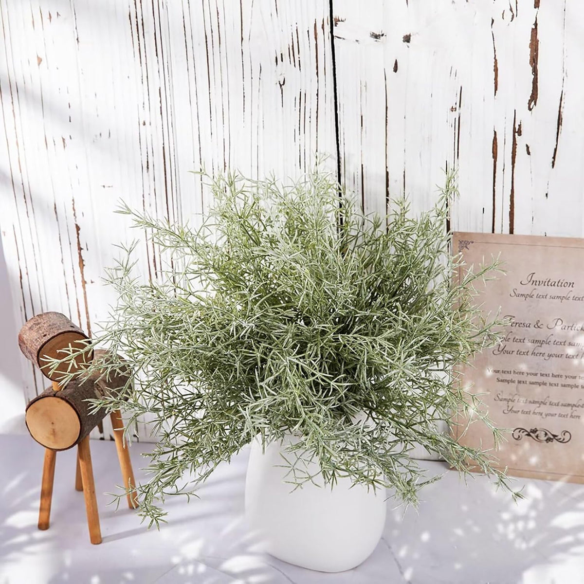 4 Pack Artificial Rosemary Plants, Fake Leaves Stems, Faux Branches for Table Centerpieces, Home Office, Garden, Farmhouse, Window Decor