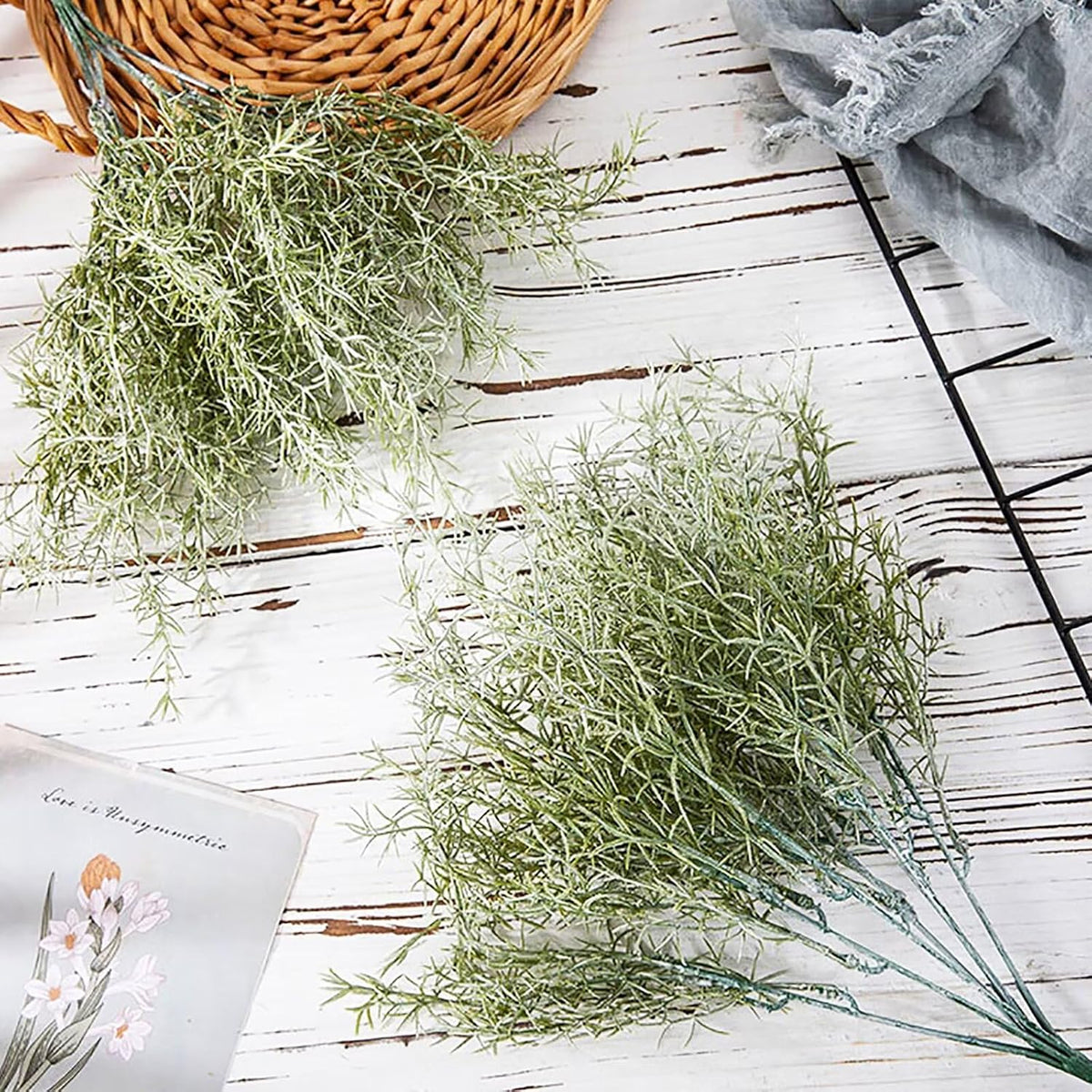 4 Pack Artificial Rosemary Plants, Fake Leaves Stems, Faux Branches for Table Centerpieces, Home Office, Garden, Farmhouse, Window Decor