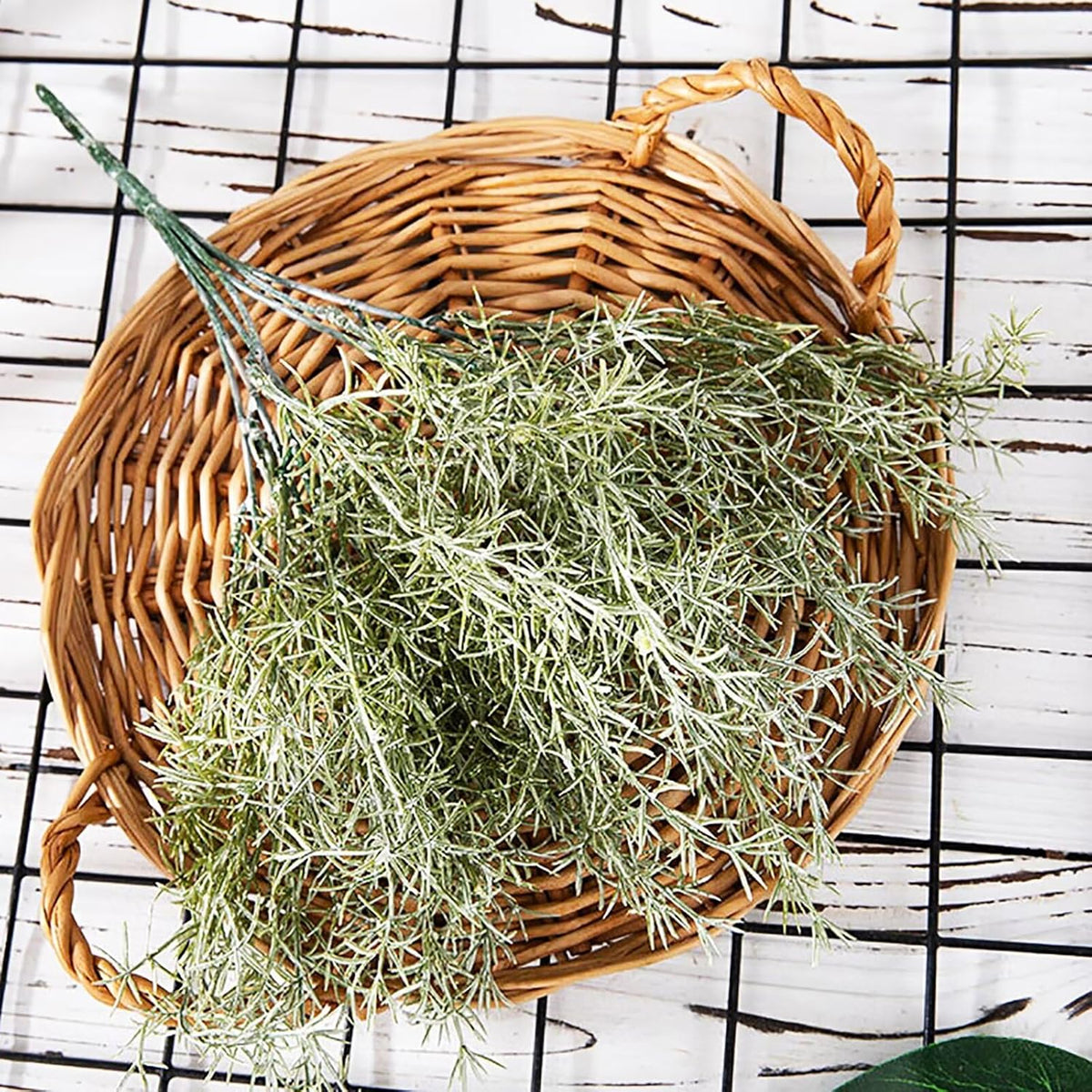 4 Pack Artificial Rosemary Plants, Fake Leaves Stems, Faux Branches for Table Centerpieces, Home Office, Garden, Farmhouse, Window Decor