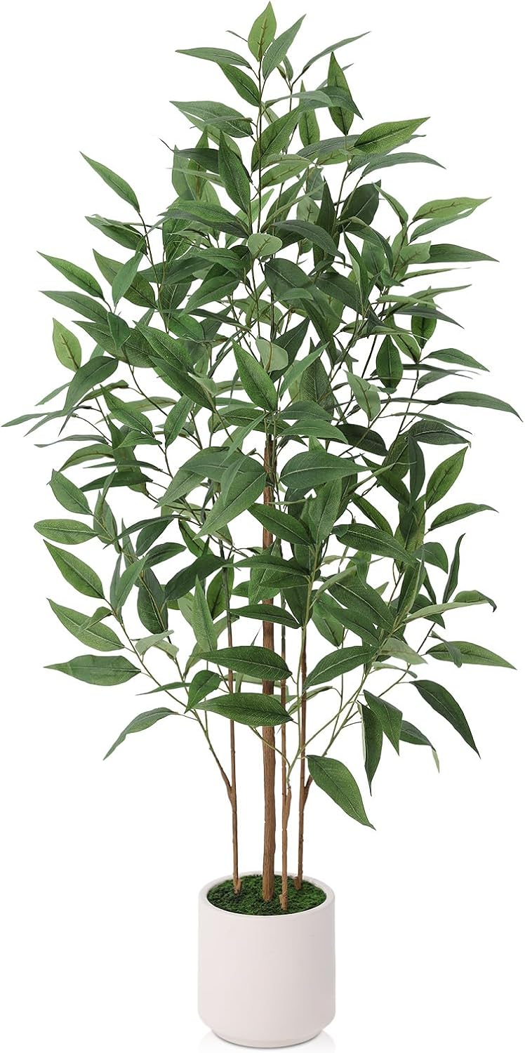 4Ft Artificial Eucalyptus Plant with White Planter