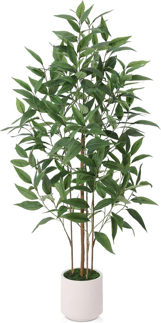 4Ft Artificial Eucalyptus Plant with White Planter