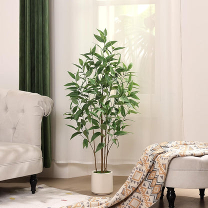 4Ft Artificial Eucalyptus Plant with White Planter