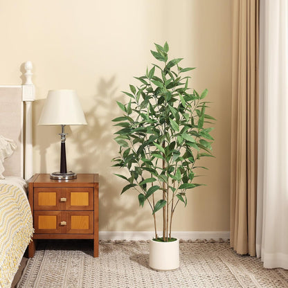 4Ft Artificial Eucalyptus Plant with White Planter