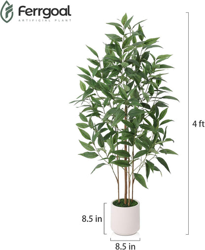 4Ft Artificial Eucalyptus Plant with White Planter