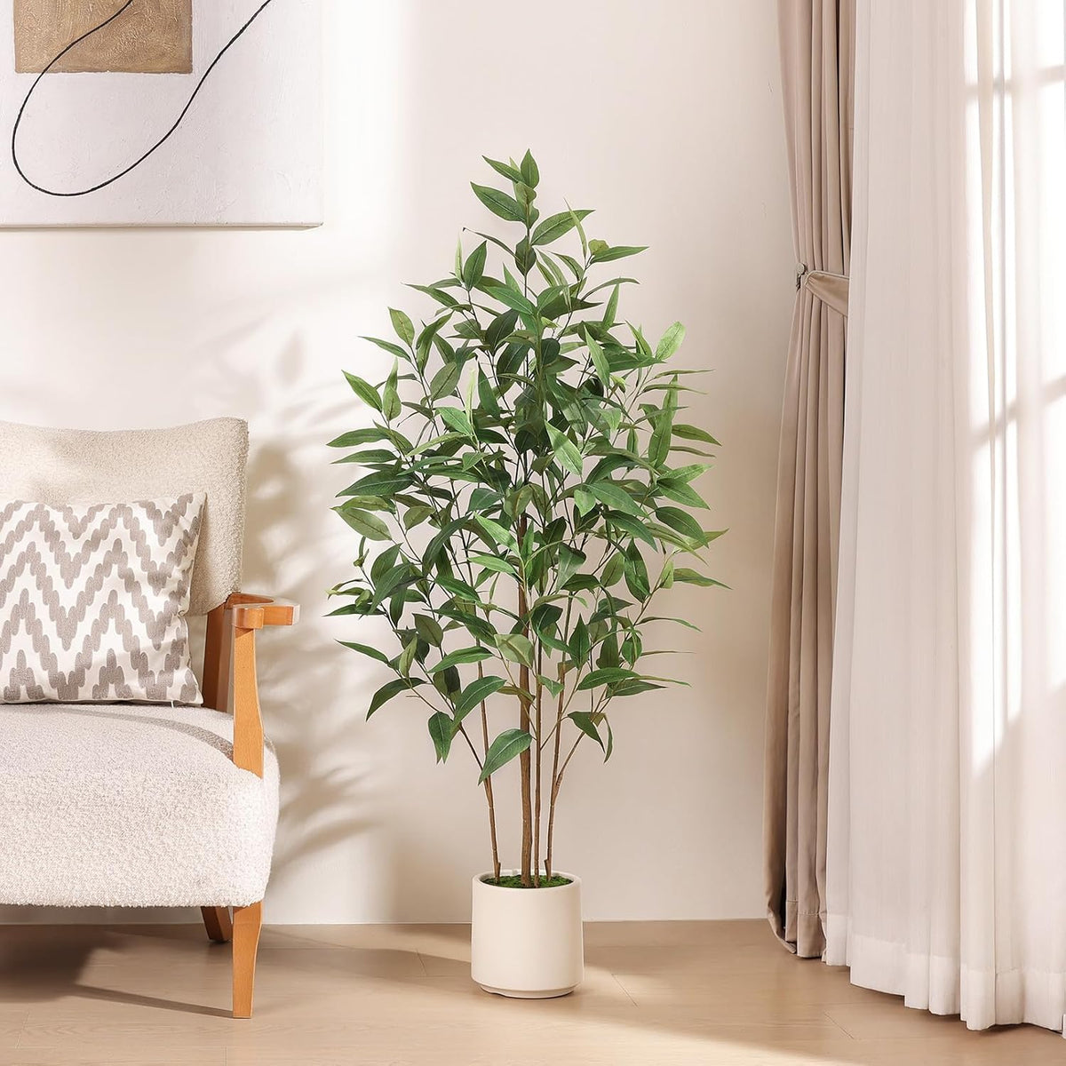 4Ft Artificial Eucalyptus Plant with White Planter