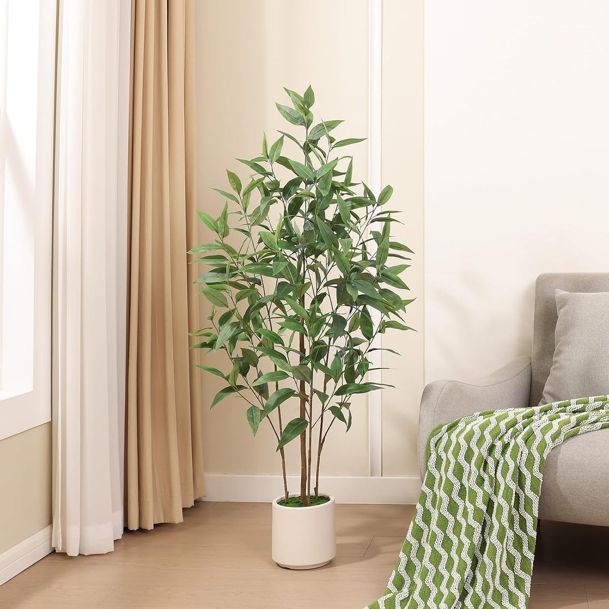 4Ft Artificial Eucalyptus Plant with White Planter