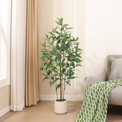 4Ft Artificial Eucalyptus Plant with White Planter