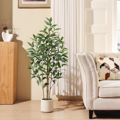 4Ft Artificial Eucalyptus Plant with White Planter