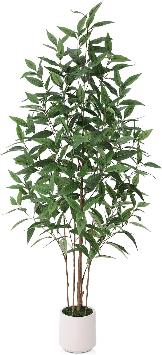4Ft Artificial Eucalyptus Plant with White Planter
