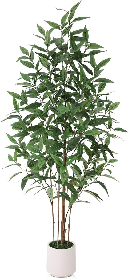 4Ft Artificial Eucalyptus Plant with White Planter