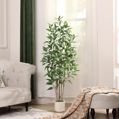 4Ft Artificial Eucalyptus Plant with White Planter