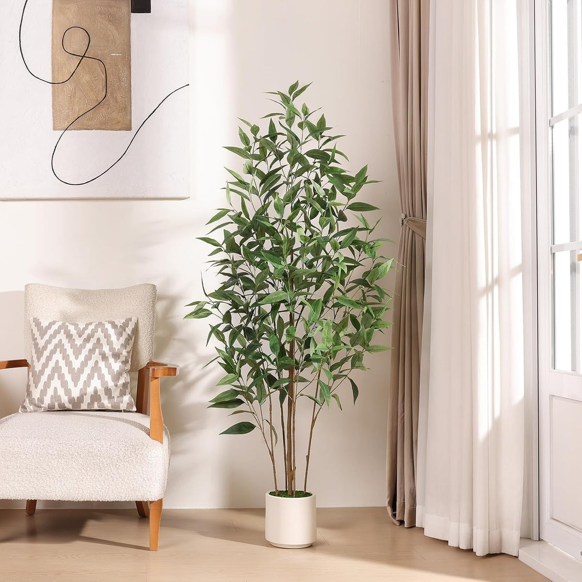 4Ft Artificial Eucalyptus Plant with White Planter