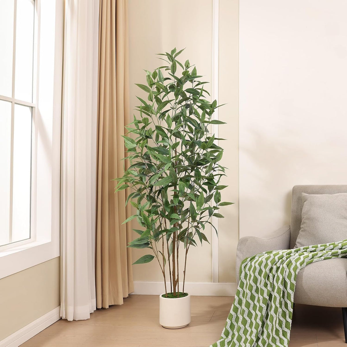 4Ft Artificial Eucalyptus Plant with White Planter